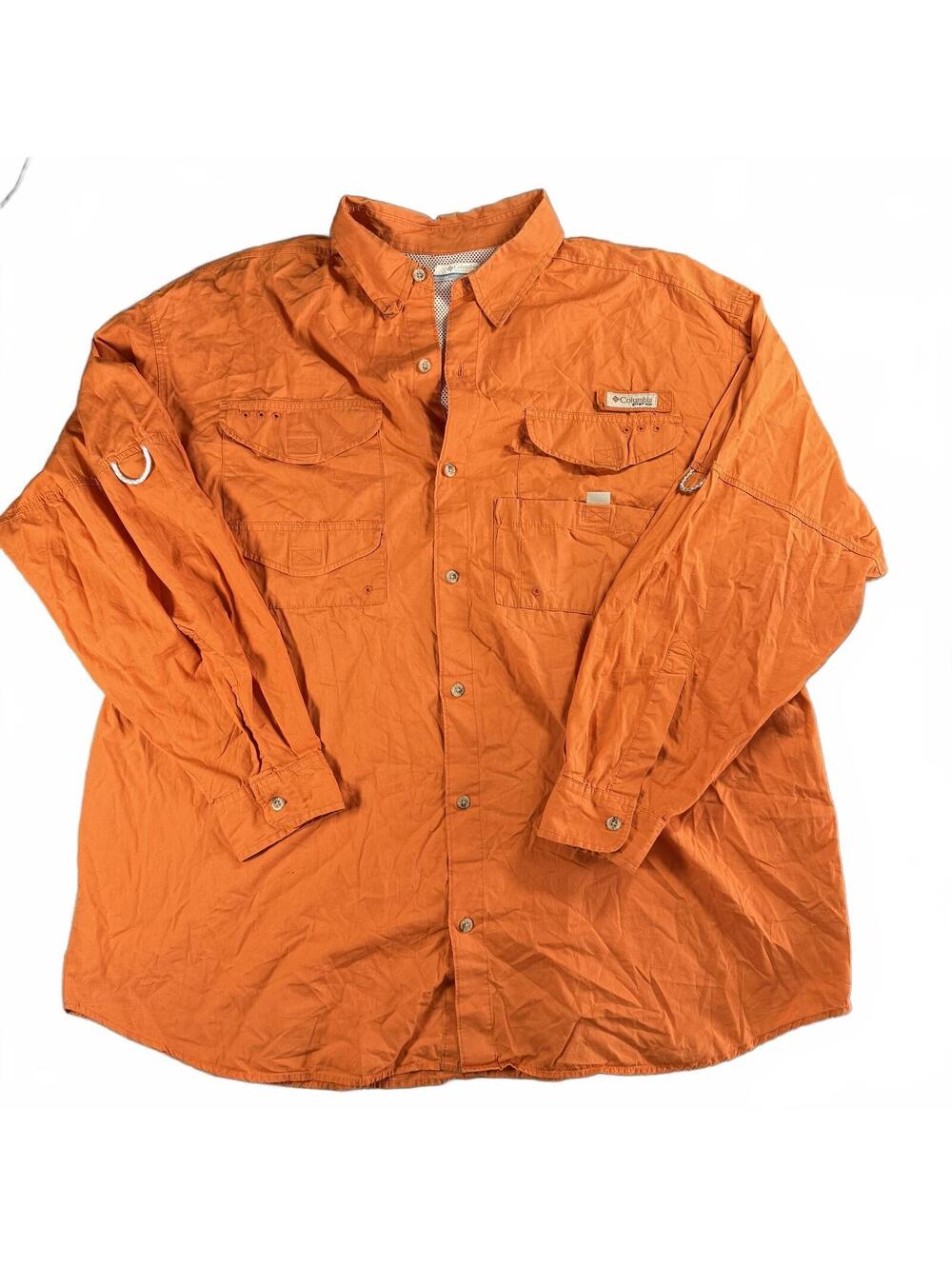 Columbia PFG Bonehead Fishing Shirt Men’s XL Orange Vented Long Sleeve Cotton